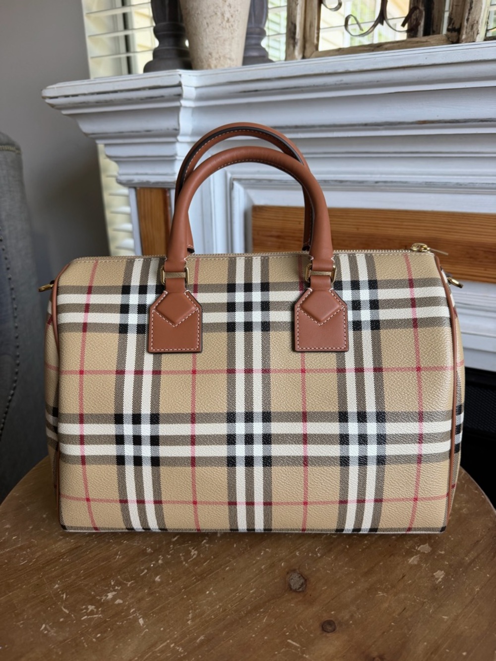 Burberry Medium Check Bowling Bag handle and shoulder carry w/ free purse charm! - Picture 5 of 16